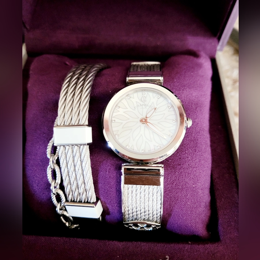 NIOB-❤️-Charriol Stainless Steel Watch and Three Row with Chain Bracelet Set